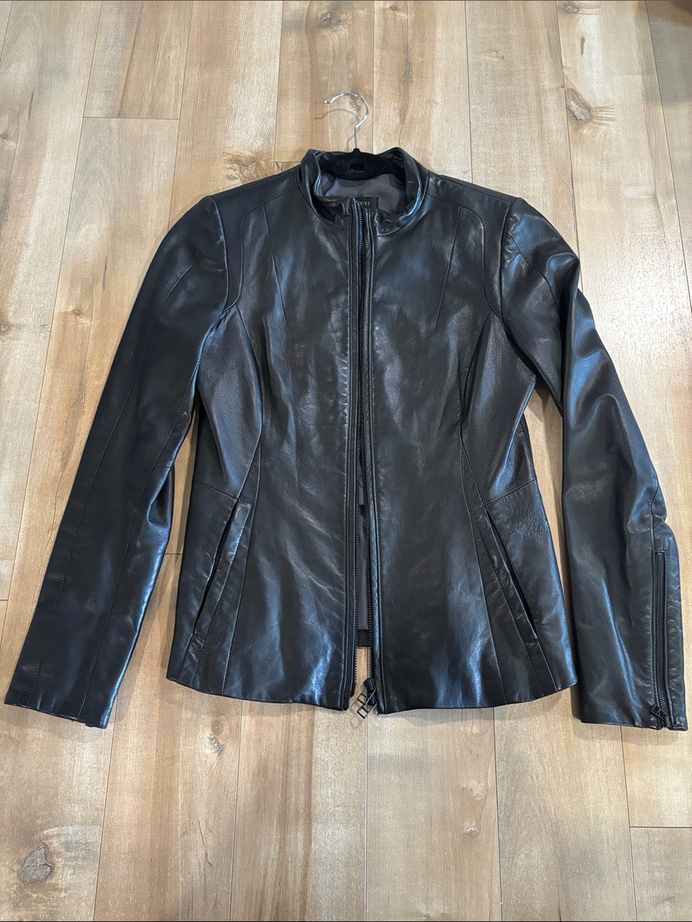 Danier Black Fitted Leather Zip Jacket